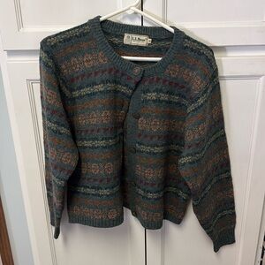 Vintage L.L. Bean Olive Green Wool Cardigan Medium Cabincore Cottage Academia